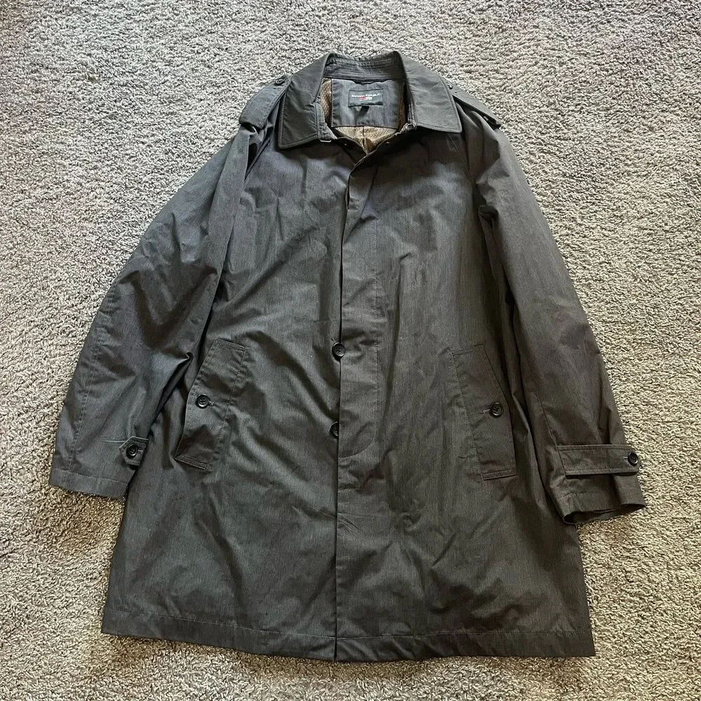Banana Republic Mad Men Trench Coat Rain Grey Mens Sz XL Button Water Resistant